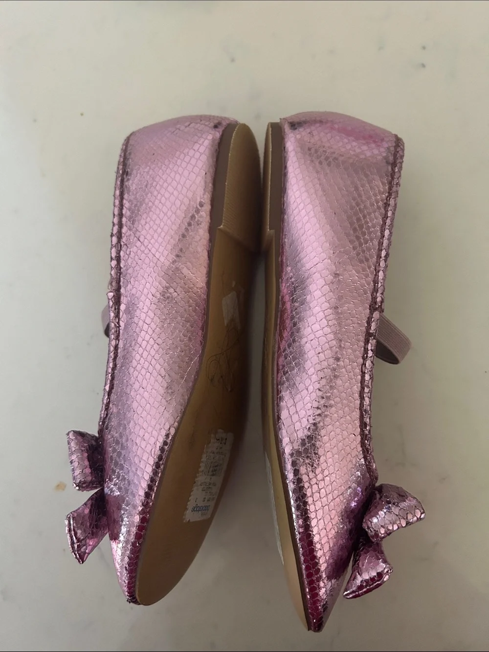 greendog Girls' Metallic Pink Bow Ballet Flats